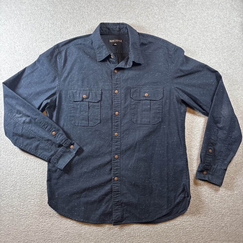 J Crew Mercantile Men's Long Sleeve Button Up Blue Men's Sz L 2 Pocket Preppy